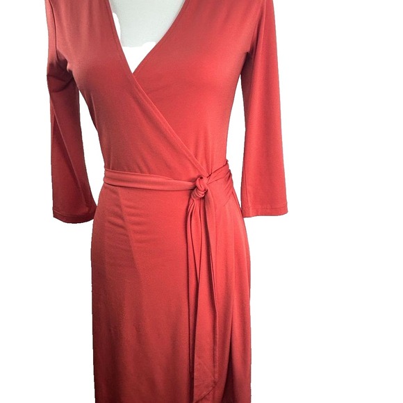 Banana Republic Petite Coral Jersey Knit Wrap Dress 3/4 Sleeve - Picture 2 of 9